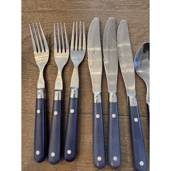 WF Washington Forge Mardi Gras Navy Blue Handle Flatware Taiwan Set of 11 - Picture 10 of 15